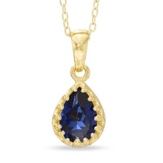 Pear Shaped Lab Created Blue Sapphire Crown Pendant in Sterling Silver