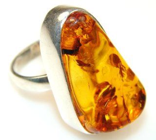 Amber Women's Silver Ring Size 8 10.20g (color brown, dim. 1 1/4, 3/4, 1/2 inch). Amber Crafted in 925 Sterling Silver only ONE ring available   ring entirely handmade by the most gifted artisans   one of a kind world wide item   FREE GIFT BOX Jewe