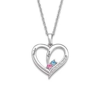 Couples Simulated Birthstone and Diamond Accent Heart Pendant in