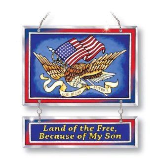 Amia Land of the Free Because of My Son Patriotic Suncatcher, Hand Painted on Glass  