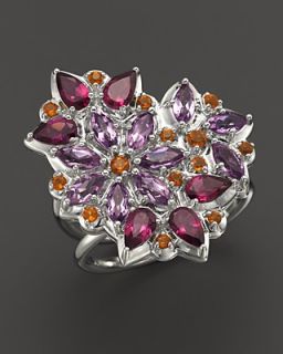 Paul Morelli Applique Asymetrical Ring in Sterling Silver with Rhodolite, Amethyst and Madeira Citrine's