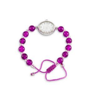 Ladies Purple White Bead Adjustable Silver Tone Watch Watches
