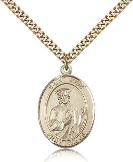 Large Detailed Men's Gold Filled Saint St. Jude Thaddeus Medal Pendant 1 x 3/4 Inches Desperate Situations 7060  Comes with a Stainless Gold Heavy Curb Chain Neckace And a Black velvet Box Jewelry