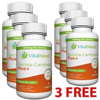 Vital Mend Garcinia Cambogia Plus+, 60% HCA, 1000mg Per Serving, Contains Calcium, Potassium, Chromium, Made In The USA, Buy 3 Get 3 Free, 6 Bottles, 6 Month Supply Health & Personal Care