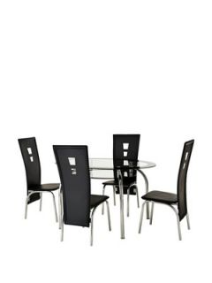 Varezze Oval Glass Dining Table and 4 Chairs Set