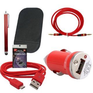 Red USB Car & Truck Charging Kit for Tracfone LG221c, 840g, 430g, 235c, Samsung S425g, t330g, t245g. Comes with 3ft Short Cable, USB Car Charger, Sticky Dash Pad, 3.5mm AUX Cord, Stylus Pen and Radiation Shield. Cell Phones & Accessories
