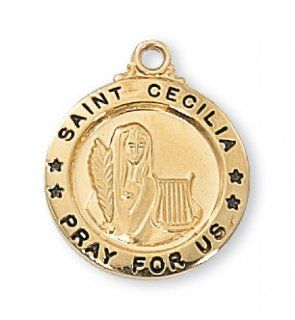 5/8" 14K Gold over Solid .925 Sterling Silver St. Saint Cecilia Comes With 18" Chain In Gift Box Patron St. Saint Medal Pendant Necklace Gift New Jewelry Charm Jewelry