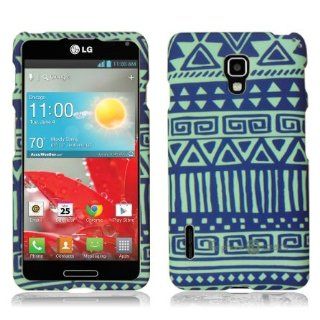 Hard Case Blue and Mint Tribal Print Design Pattern Faceplate for LG Optimus F7 Unique Fun Cool Trendy Retro Indi Vintage Design by ThePhoneCovers Cell Phones & Accessories