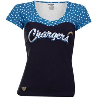 Reebok San Diego Chargers Ladies Black Electric Blue Sweetheart Scoop V neck Premium T shirt