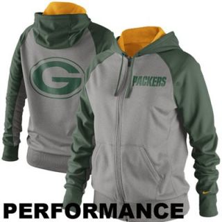 Nike Green Bay Packers Ladies Die Hard Full Zip Performance Hoodie   Ash/Green
