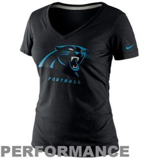 Nike Carolina Panthers Ladies Legend Logo Performance V Neck T Shirt   Black