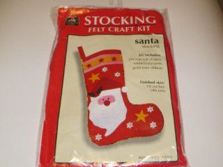 Christmas Stocking Felt Craft Kit     Santa Stocking     Kit contains pre cut felt shapes, embellishments, gold trim ribbon     Finished Size 18"