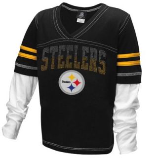 Pittsburgh Steelers Youth Girls Twofer Sleeve Stripes Baby Jersey Long Sleeve T Shirt   Black/White