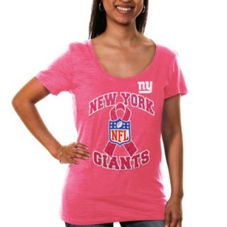 New York Giants Womens Breast Cancer Awareness Tri Natural Scoop Neck T Shirt   Pink