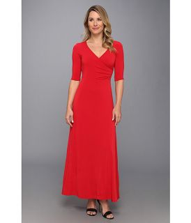 Christin Michaels Ali 3/4 Sleeve Wrap Dress Red
