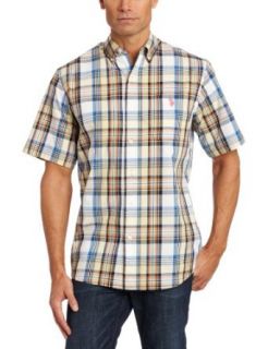 U.S. Polo Assn. Men's Plaid Button Down Shirt, Classic Navy/Flame Orange, Small at  Mens Clothing store