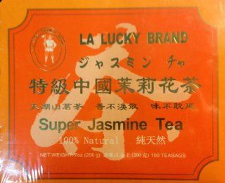Lucky Brand SUPER JASMINE Green Tea 100 Tea Bags  Grocery & Gourmet Food