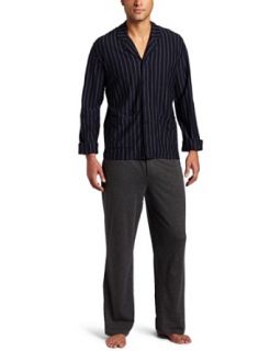 American Essentials Men's Sleepwear 2 Piece Pajama Set, Navy Stripe, Small at  Men�s Clothing store