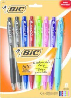 6PK BIC BU3AP81AST BU3 Grip RT Ballpt Fashion M 8Pk  Rollerball Pens 