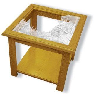 Shop Oak Glass Top End Table With Country Etched Glass   Country End Table Furniture   Unique Country Gift Ideas   Fully Assembled   22" x 22" x 20" high at the  Furniture Store. Find the latest styles with the lowest prices from MasterVisio