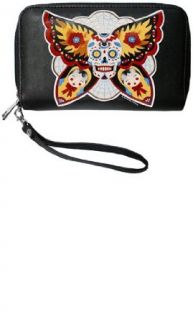 Black Sugar Skull "Butterfly Effect" Clutch Checkbook Wallet from Sourpuss Clothing Clothing