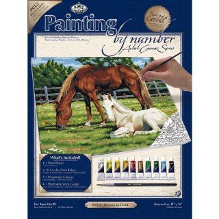 Royal & Langnickel Painting by Numbers Large Canvas Painting Set, Horses in Field   Childrens Paint By Number Kits
