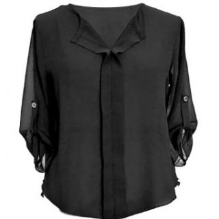 Luxury Divas Black 3/4 Sleeve Semi Sheer Plus Size Chiffon Blouse Size X Large
