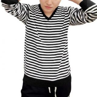 Man V Neck Long Sleeve Two Tone Striped Casual Knitted Sweater at  Men�s Clothing store
