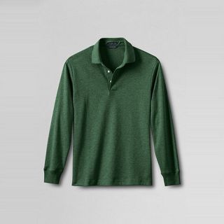 Lands End Green mens long sleeve tailored fit supima polo