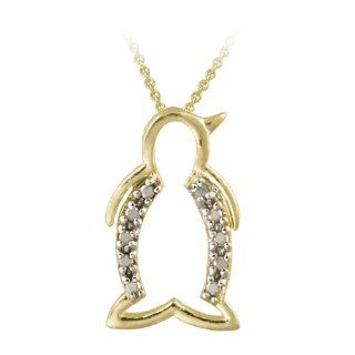 18k Yellow Gold over Sterling Silver Diamond Accent Penguin Necklace Pendant Necklaces Jewelry
