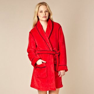 DKNY Red satin trim short fleece robe
