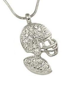 Crystal Football Helmet and Football Charm Pendant Necklace Jewelry