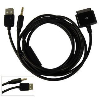 niceEshop(TM) 30pin Dock Connector To USB And 3.5mm Audio Cable FOR IPod (Except IPod Shuffle), IPhone, Ipad  Black +Free niceEshop Cable Tie Electronics