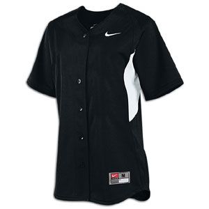 Nike Stock Full Button S/S Jersey   Womens   Softball   Clothing   Black/White/White