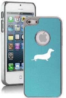 Apple iPhone 5 5S Light Blue 5E256 Aluminum Plated Chrome Hard Back Case Cover Dachshund Puppy Dog Cell Phones & Accessories