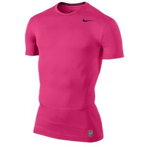Nike Pro Combat  Core Compression S/S Top 2.0   Mens   Training   Clothing   Vivid Pink/Black