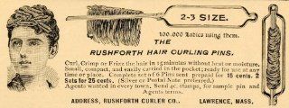 1893 Ad Rushforth Curler Co. Hair Curling Pins Style   Original Print Ad  