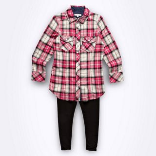 bluezoo Girls pink check shirt and black leggings set