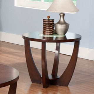 Steve Silver Rafael Round Cherry Wood and Glass End Table   End Tables