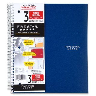 Five Star Wirebound Notebook, 3 Subject, 150 Wide Ruled Sheets, 10.5 x 8 Inch Sheet Size, Blue (72035) 