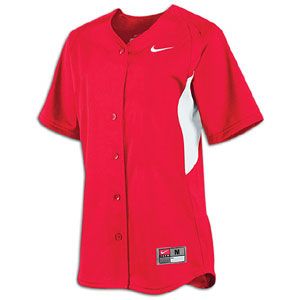 Nike Stock Full Button S/S Jersey   Womens   Softball   Clothing   Scarlet/White/White