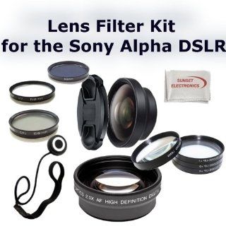 58mm Digital Accessory Kit For Sony Lenses 18 55mm, 18 70mm, 75 300mm, 55 200mm, 50mm Digital SLR Cameras Includes   .43x Wide Angle Lens, 2.2x Telephoto Lens, 3 Piece Multi Coated Filter Set (UV CPL FLD), 4 Macro Close up Lens Set (+1, +2, +4, +10), Lens