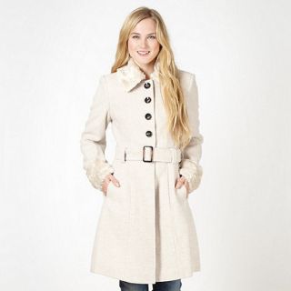 Red Herring Cream faux fur collar fit and flare coat
