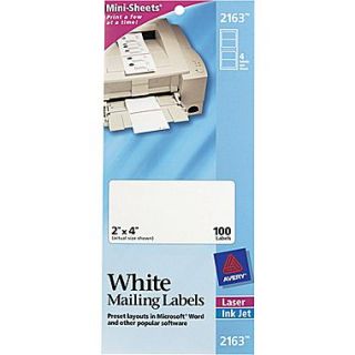 Avery 2163 Mini Sheets™ White Inkjet/Laser Shipping Labels, 2 X 4, 100/Box