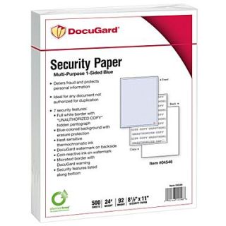 DocuGard 24 lbs. Advanced 7 Features Multi Purpose Security Paper, 8 1/2 x 11, Blue, 2500 Sheets