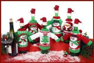 Winter Wine Bottle Knit Sweater, Christmas Wine Decoration, Wine Bottle Dress, Holiday Clothing, Wine Bottle Cover, Wine Gift Giving Idea   Set of 2   Wine Accessory Sets