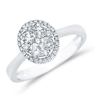 Diamond Round Engagement Ring Halo Anniversary Band Bridal 14k White Gold (0.48 ct.tw) Jewel Tie Jewelry