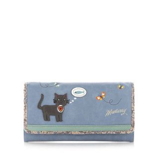 Mantaray Light blue kitten embroidered large purse