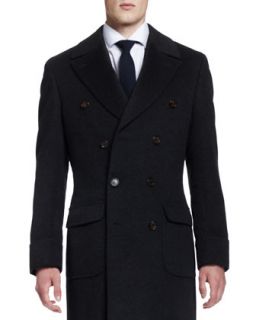 Mens Double Breasted Cashmere Overcoat, Anthracite   Brunello Cucinelli  