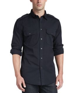Mens Casual Military Shirt, Navy   Ralph Lauren Black Label   Navy (LARGE)